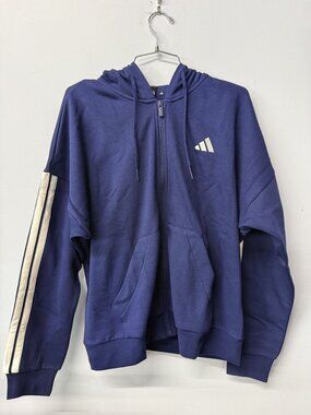 Adidas Womens Full-Zip Hoodie Dark Blue/White Size L Multi-Sport Track Top Light